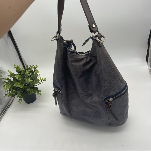 TANO Leather Top Zip Hobo Bag with Side Zippered Pockets - Picture 10 of 14